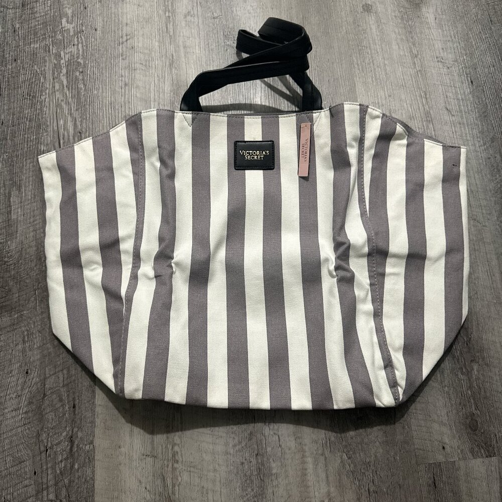 NWT VS gray and white stripped tote bag